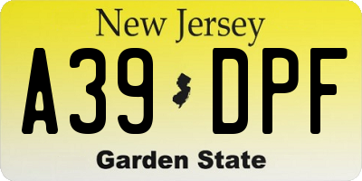 NJ license plate A39DPF