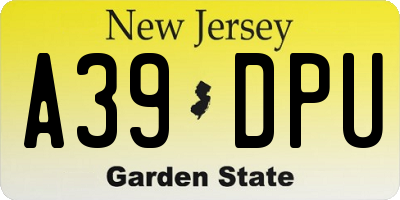 NJ license plate A39DPU