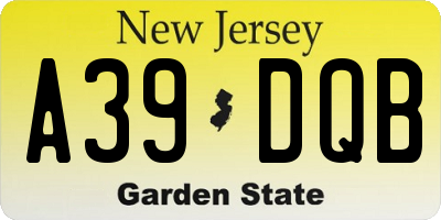 NJ license plate A39DQB