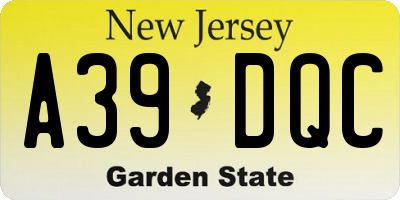 NJ license plate A39DQC