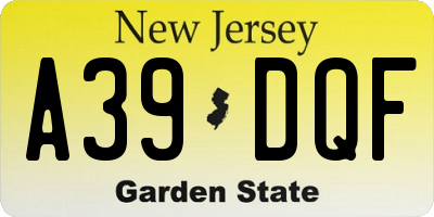 NJ license plate A39DQF