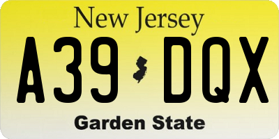 NJ license plate A39DQX