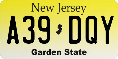 NJ license plate A39DQY
