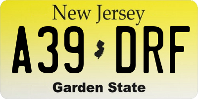 NJ license plate A39DRF