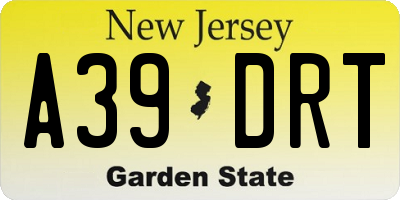 NJ license plate A39DRT