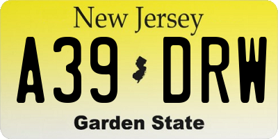 NJ license plate A39DRW