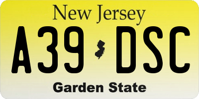 NJ license plate A39DSC