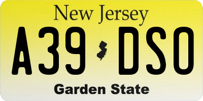 NJ license plate A39DSO