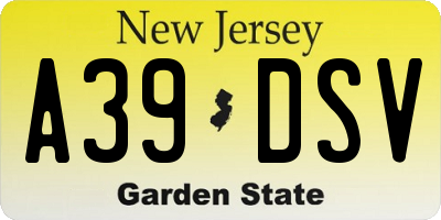 NJ license plate A39DSV