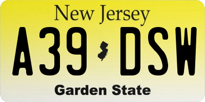 NJ license plate A39DSW