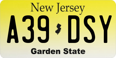 NJ license plate A39DSY