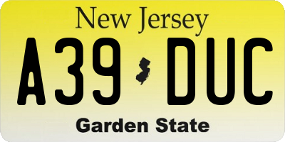 NJ license plate A39DUC