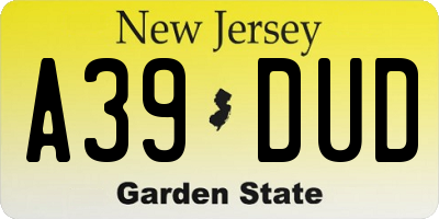 NJ license plate A39DUD