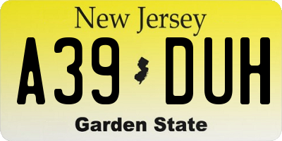 NJ license plate A39DUH
