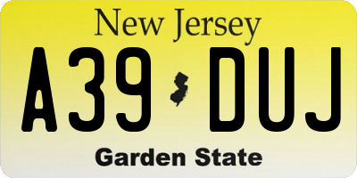 NJ license plate A39DUJ