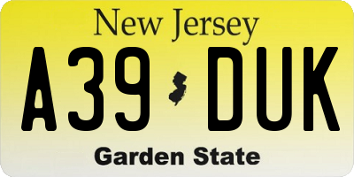 NJ license plate A39DUK