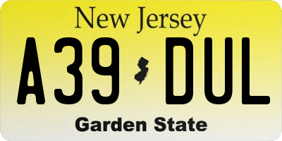 NJ license plate A39DUL