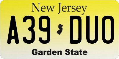 NJ license plate A39DUO