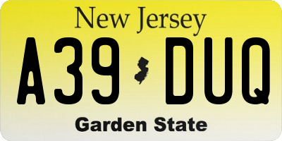 NJ license plate A39DUQ