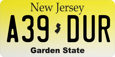 NJ license plate A39DUR