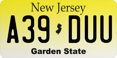 NJ license plate A39DUU