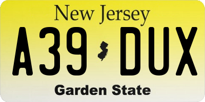 NJ license plate A39DUX