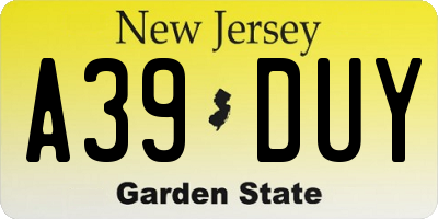 NJ license plate A39DUY
