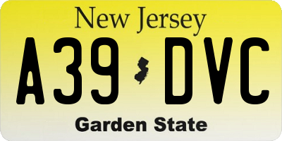 NJ license plate A39DVC