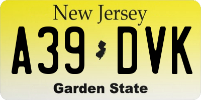 NJ license plate A39DVK