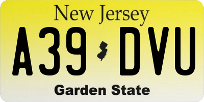 NJ license plate A39DVU