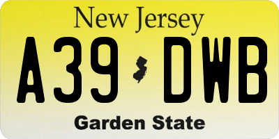 NJ license plate A39DWB