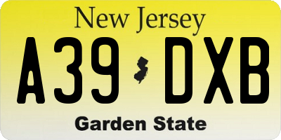 NJ license plate A39DXB