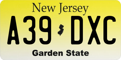 NJ license plate A39DXC