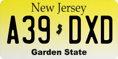 NJ license plate A39DXD