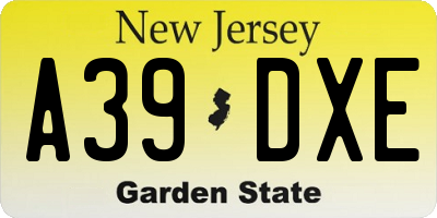 NJ license plate A39DXE
