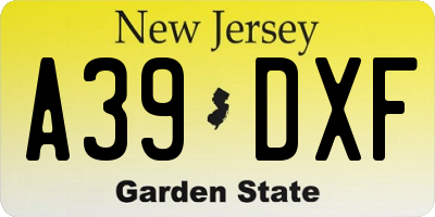 NJ license plate A39DXF