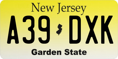 NJ license plate A39DXK