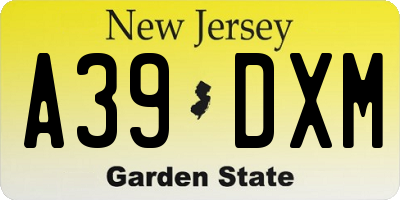 NJ license plate A39DXM