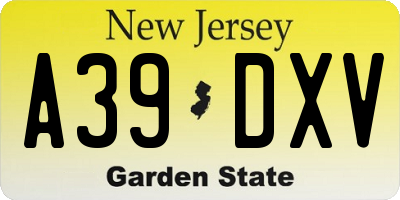 NJ license plate A39DXV