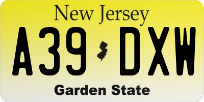 NJ license plate A39DXW