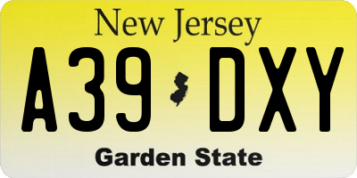 NJ license plate A39DXY