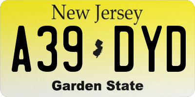 NJ license plate A39DYD