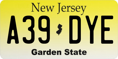 NJ license plate A39DYE