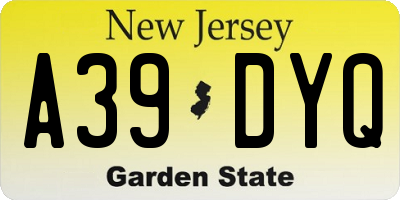 NJ license plate A39DYQ