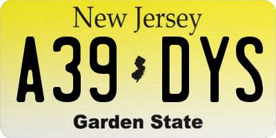 NJ license plate A39DYS