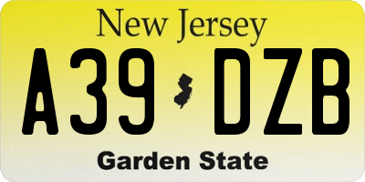 NJ license plate A39DZB