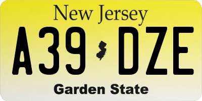 NJ license plate A39DZE