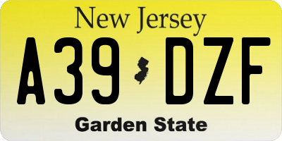 NJ license plate A39DZF