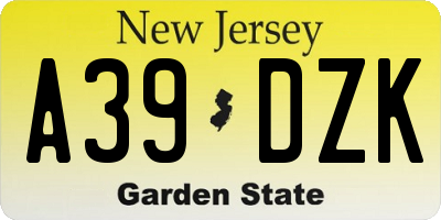 NJ license plate A39DZK