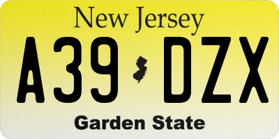 NJ license plate A39DZX